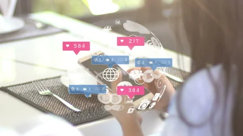 Hand using smartphone with comment ,news,friends and likes icons. Stock Footage 132776984