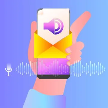 Hand using smartphone communicate by voice messages audio chat application Stock Illustration