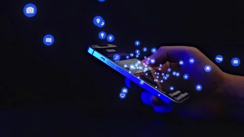 Hand Using Smartphone with Digital Icons Stock Footage 277195794