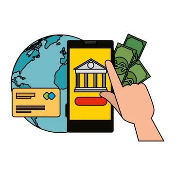 Hand using smartphone with ecommerce application Illustrazione stock