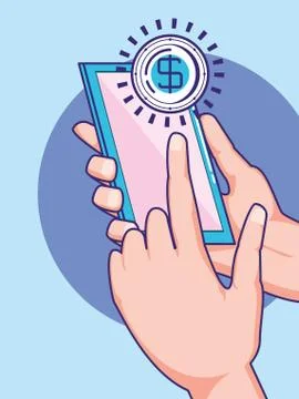 Hand using smartphone with fintech concept Stock Illustration