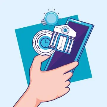 Hand using smartphone with fintech concept Stock Illustration