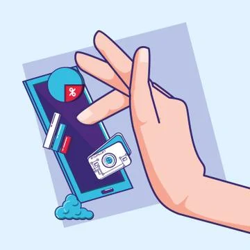 Hand using smartphone with fintech concept Stockillustratie