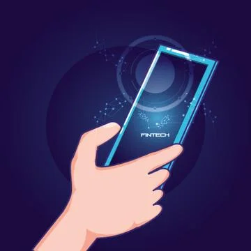 Hand using smartphone with fintech concept Stock Illustration