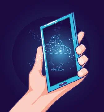 Hand using smartphone with fintech concept 스톡 일러스트