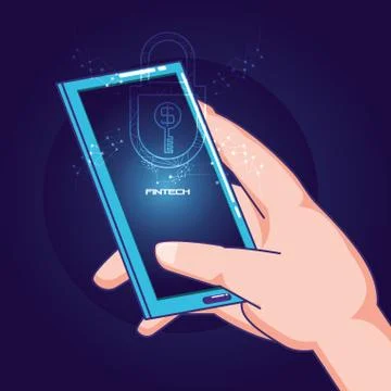 Hand using smartphone with fintech concept Stockillustratie