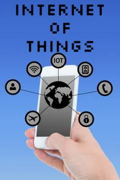 Hand using smartphone with graphics Foto stock