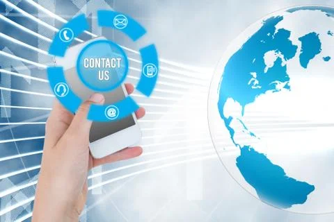 Hand using smartphone with graphics Stock Photos