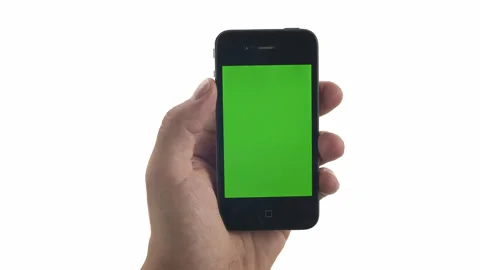 Hand using smartphone with green screen on white background Stock Footage 289453050