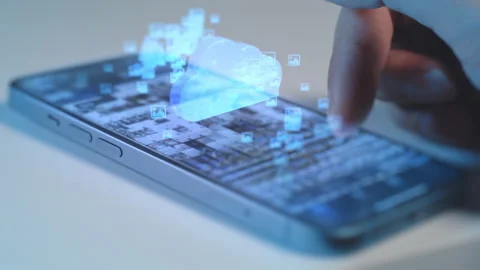 Hand Using Smartphone with Holographic Cloud Interface Stock Footage 278187185
