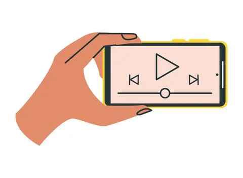 Hand using smartphone with media player Illustrazione stock