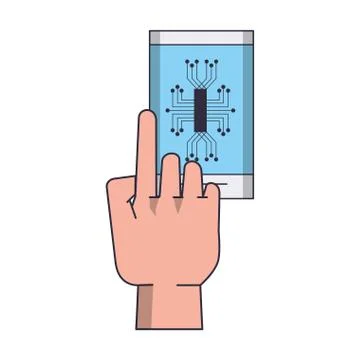 Hand using smartphone with microchip Stockillustratie