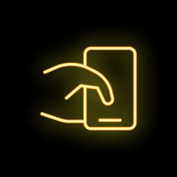 Hand using smartphone with neon light effect on black background 스톡 일러스트