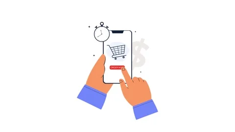 Hand Using Smartphone for Online Shopping with Order Button Stock Footage 343818878