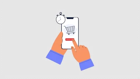 Hand Using Smartphone for Online Shopping with Order Button - Transparent Stock Footage 343819558