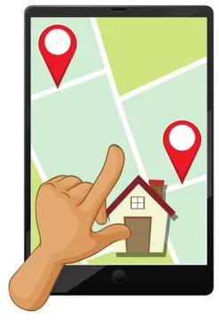 Hand using smartphone or finding location in the map application Stock Illustration