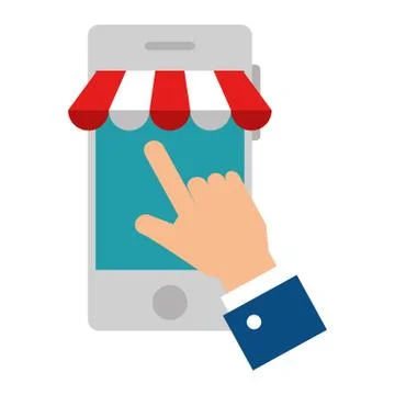 Hand using smartphone with parasol icon Stock Illustration