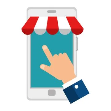 Hand using smartphone with parasol icon Illustrazione stock