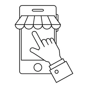 Hand using smartphone with parasol icon Stock Illustration