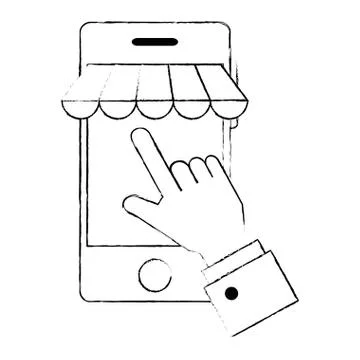 Hand using smartphone with parasol icon Illustrazione stock