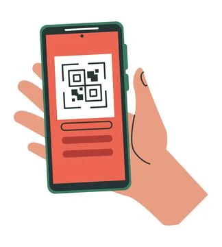 Hand using smartphone with qr code Stock Illustration