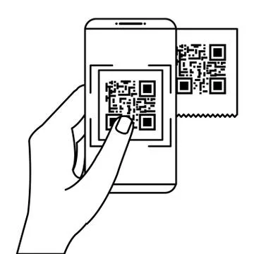 Hand using smartphone with scan code qr Stock Illustration