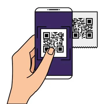 Hand using smartphone with scan code qr Stock Illustration