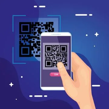 Hand using smartphone with scan code qr Stock Illustration