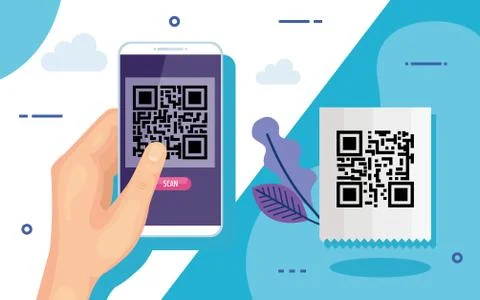 Hand using smartphone with scan code qr Stock Illustration