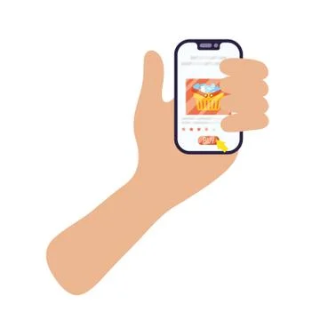Hand using smartphone with shopping basket ecommerce 스톡 일러스트