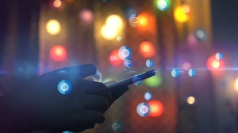 Hand using smartphone with social media icons Stock Footage 115246867