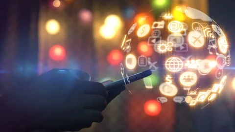 Hand using smartphone with social media icons Stock Footage 115246875