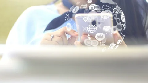 Hand using smartphone with social media icons animation Stock Footage 122306541