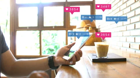 Hand using smartphone with social media icons Stock Footage 132775482