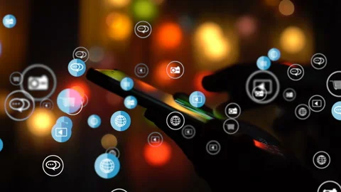 Hand using smartphone with social media icons Stock Footage 138917732