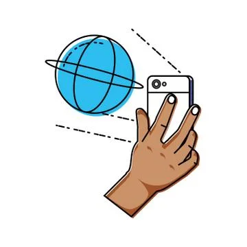 Hand using smartphone with sphere browser Illustrazione stock