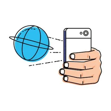Hand using smartphone with sphere browser Illustrazione stock