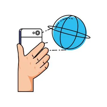 Hand using smartphone with sphere browser Illustrazione stock