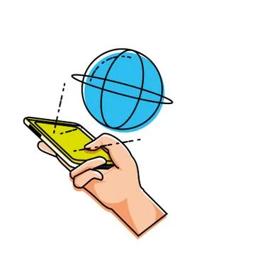 Hand using smartphone with sphere browser Illustrazione stock