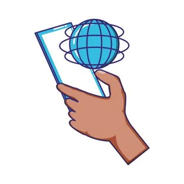 Hand using smartphone with sphere planet Illustrazione stock
