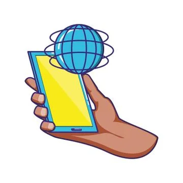Hand using smartphone with sphere planet Illustrazione stock