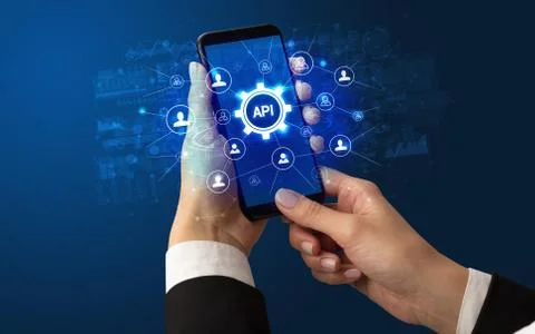 Hand using smartphone with technology concept Stock Photos