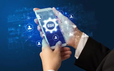 Hand using smartphone with technology concept Foto stock
