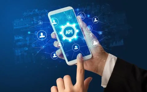 Hand using smartphone with technology concept Stock Photos