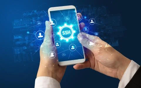 Hand using smartphone with technology concept Stock Photos