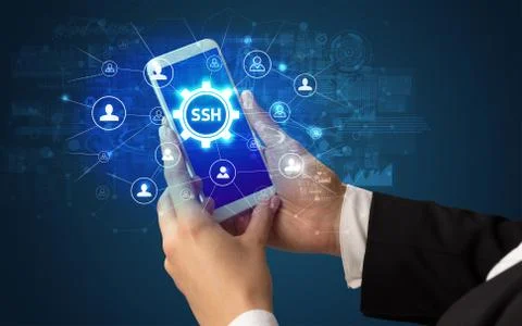 Hand using smartphone with technology concept Stock Photos