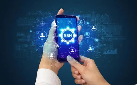 Hand using smartphone with technology concept Stock Photos