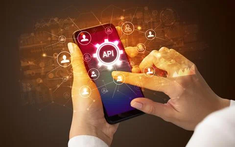 Hand using smartphone with technology concept Stock Photos