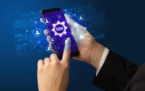 Hand using smartphone with technology concept Foto stock