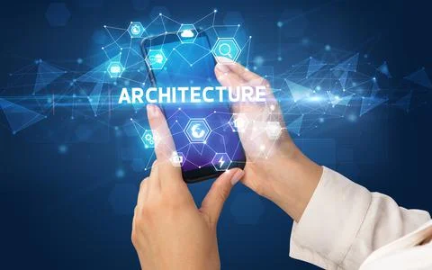 Hand using smartphone with technology concept Foto stock